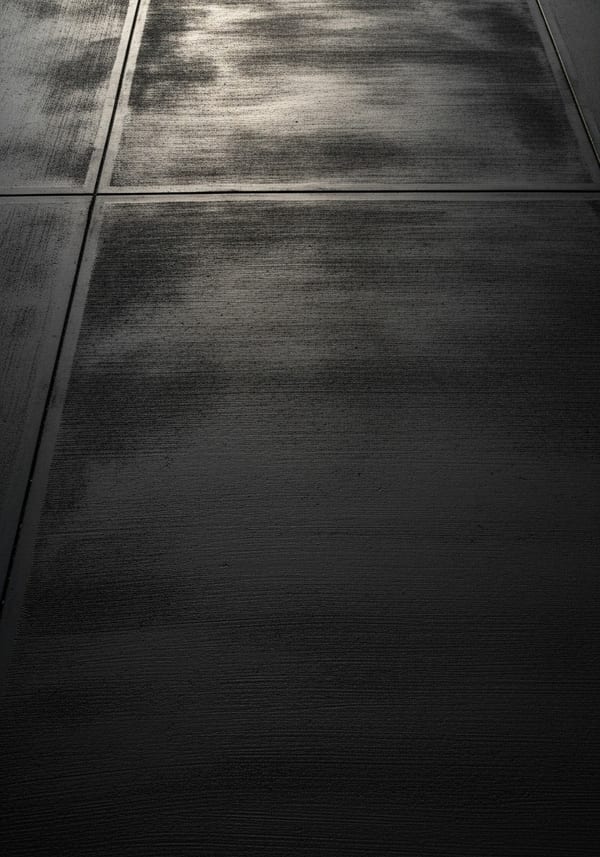 Charcoal broom finish concrete walkway with dark integral pigment leading to a modern home entry