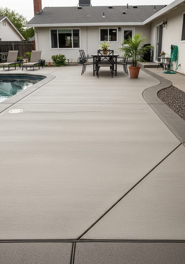 Broom finish concrete pool deck surrounding a modern pool