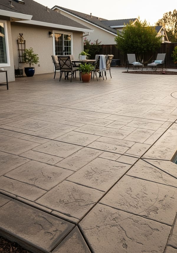 Travertine-look pool deck with natural stone finish