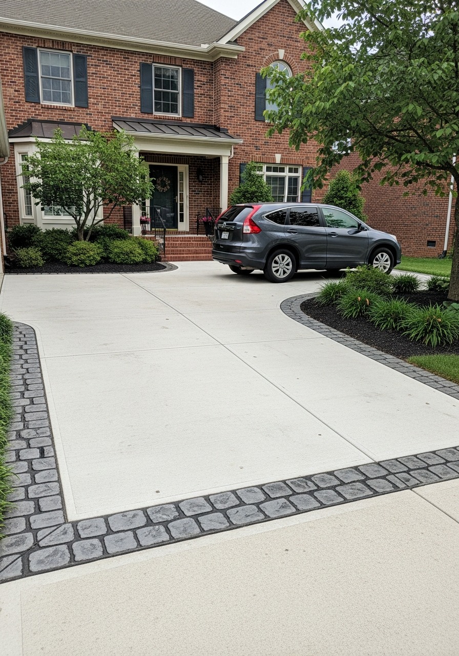 Concrete driveway with cobblestone stamped border detail